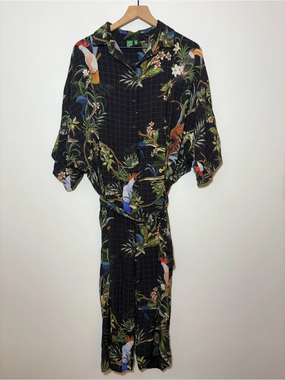 Farm Rio Tropical Birds Jumpsuit Size P Black Boho